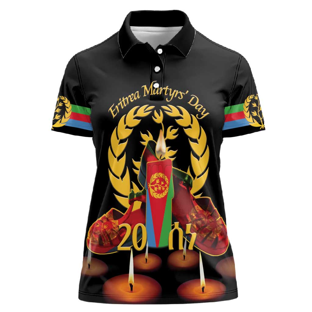 Custom Eritrea Martyrs' Day Women Polo Shirt 20 June Shida Shoes With Candles - Black