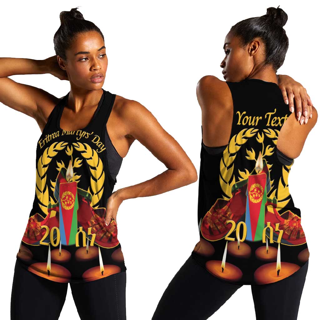 Custom Eritrea Martyrs' Day Women Racerback Tank 20 June Shida Shoes With Candles - Black