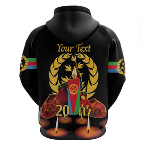 Custom Eritrea Martyrs' Day Zip Hoodie 20 June Shida Shoes With Candles - Black