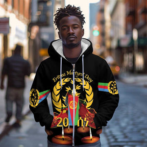 Custom Eritrea Martyrs' Day Zip Hoodie 20 June Shida Shoes With Candles - Black