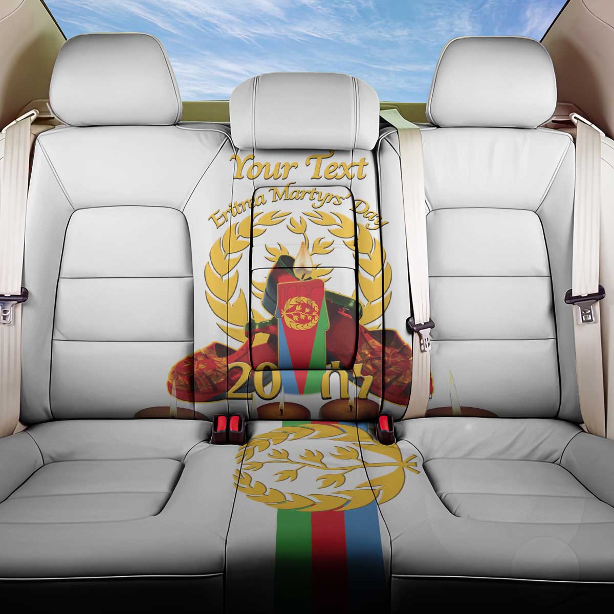 Custom Eritrea Martyrs' Day Back Car Seat Cover 20 June Shida Shoes With Candles - White