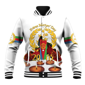 Custom Eritrea Martyrs' Day Baseball Jacket 20 June Shida Shoes With Candles - White LT14