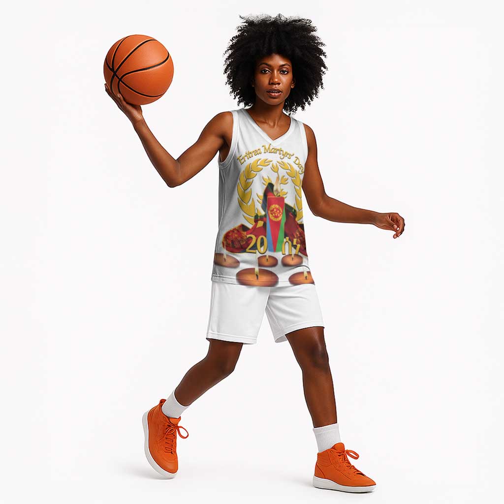 Custom Eritrea Martyrs' Day Basketball Jersey 20 June Shida Shoes With Candles - White LT14
