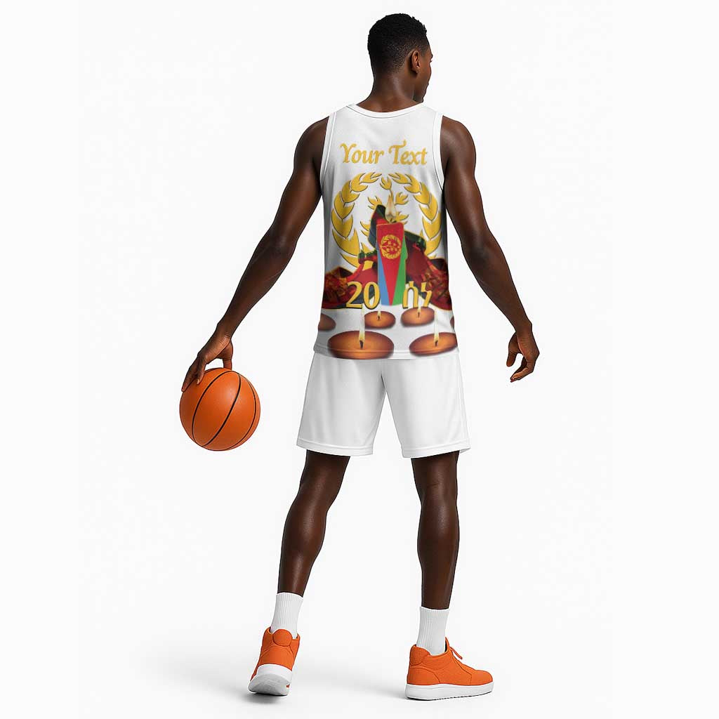 Custom Eritrea Martyrs' Day Basketball Jersey 20 June Shida Shoes With Candles - White LT14