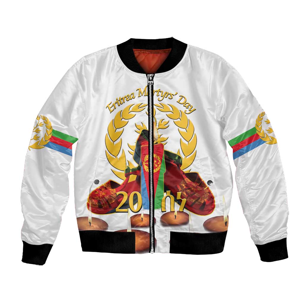 Custom Eritrea Martyrs' Day Bomber Jacket 20 June Shida Shoes With Candles - White