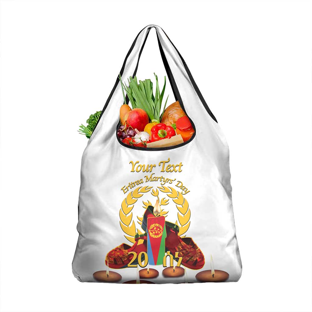 Custom Eritrea Martyrs' Day Grocery Bag 20 June Shida Shoes With Candles - White