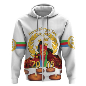 Custom Eritrea Martyrs' Day Hoodie 20 June Shida Shoes With Candles - White