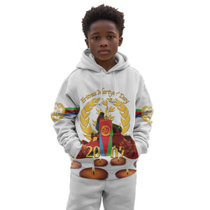 Custom Eritrea Martyrs' Day Kid Hoodie 20 June Shida Shoes With Candles - White