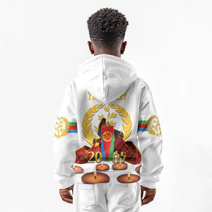 Custom Eritrea Martyrs' Day Kid Hoodie 20 June Shida Shoes With Candles - White