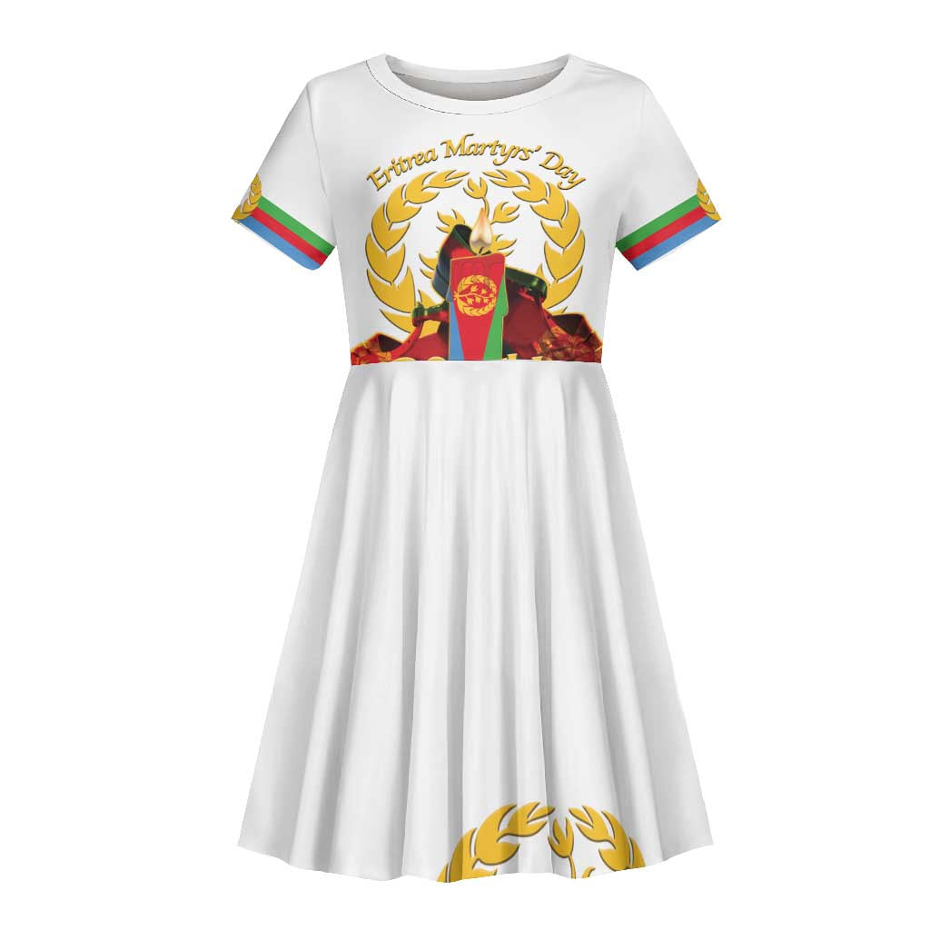 Custom Eritrea Martyrs' Day Kid Short Sleeve Dress 20 June Shida Shoes With Candles - White