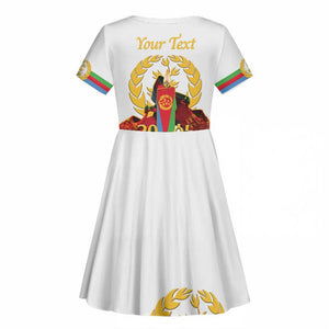 Custom Eritrea Martyrs' Day Kid Short Sleeve Dress 20 June Shida Shoes With Candles - White