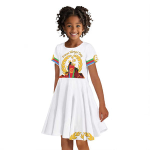 Custom Eritrea Martyrs' Day Kid Short Sleeve Dress 20 June Shida Shoes With Candles - White