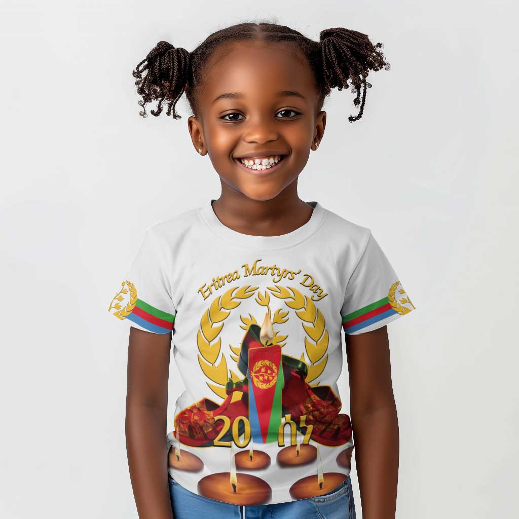 Custom Eritrea Martyrs' Day Kid T shirt 20 June Shida Shoes With Candles - White