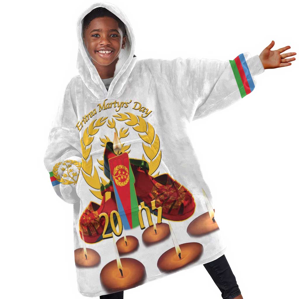 Custom Eritrea Martyrs' Day KId Wearable Blanket Hoodie 20 June Shida Shoes With Candles - White