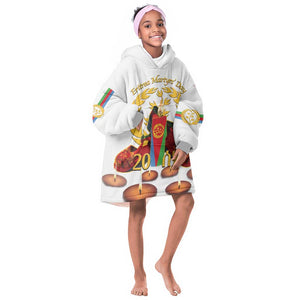 Custom Eritrea Martyrs' Day KId Wearable Blanket Hoodie 20 June Shida Shoes With Candles - White