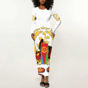 Custom Eritrea Martyrs' Day Long Sleeve Bodycon Dress 20 June Shida Shoes With Candles - White