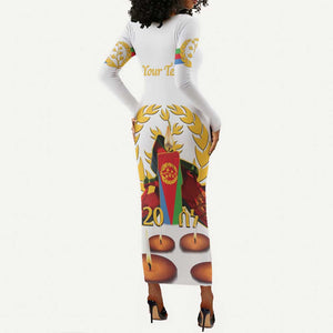 Custom Eritrea Martyrs' Day Long Sleeve Bodycon Dress 20 June Shida Shoes With Candles - White