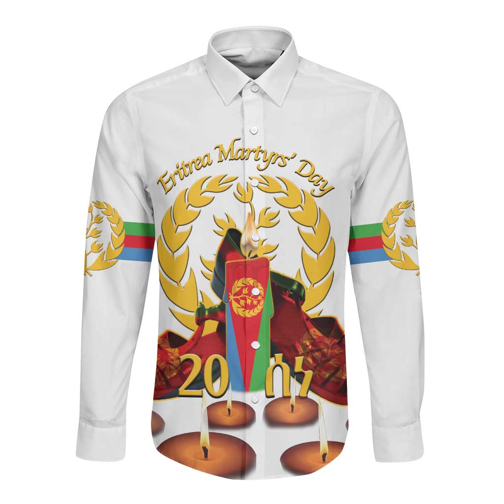 Custom Eritrea Martyrs' Day Long Sleeve Button Shirt 20 June Shida Shoes With Candles - White