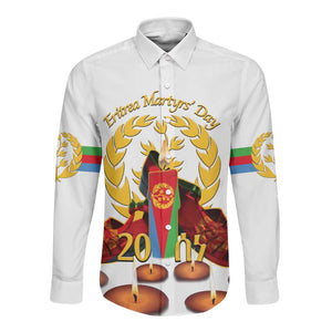 Custom Eritrea Martyrs' Day Long Sleeve Button Shirt 20 June Shida Shoes With Candles - White