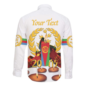 Custom Eritrea Martyrs' Day Long Sleeve Button Shirt 20 June Shida Shoes With Candles - White