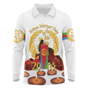 Custom Eritrea Martyrs' Day Long Sleeve Polo Shirt 20 June Shida Shoes With Candles - White