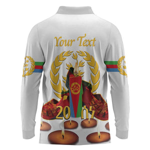 Custom Eritrea Martyrs' Day Long Sleeve Polo Shirt 20 June Shida Shoes With Candles - White