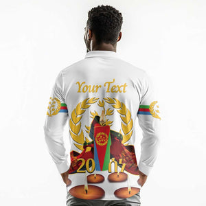 Custom Eritrea Martyrs' Day Long Sleeve Polo Shirt 20 June Shida Shoes With Candles - White