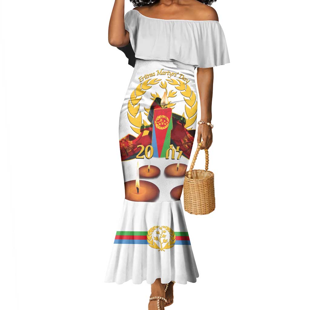 Custom Eritrea Martyrs' Day Mermaid Dress 20 June Shida Shoes With Candles - White