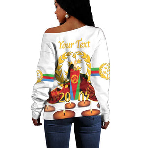 Custom Eritrea Martyrs' Day Off Shoulder Sweater 20 June Shida Shoes With Candles - White