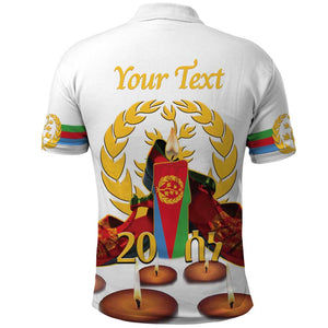 Custom Eritrea Martyrs' Day Polo Shirt 20 June Shida Shoes With Candles - White