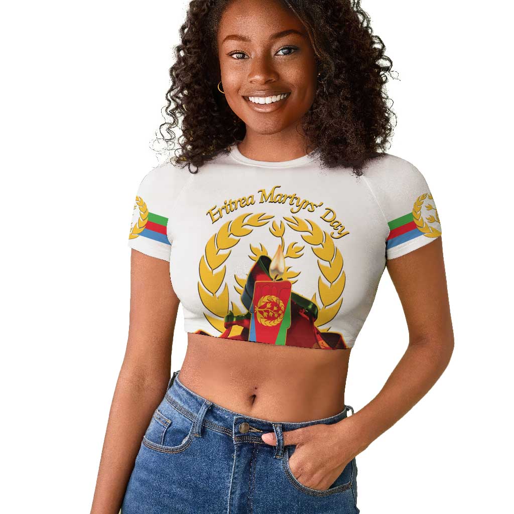 Custom Eritrea Martyrs' Day Raglan Cropped T shirt 20 June Shida Shoes With Candles - White