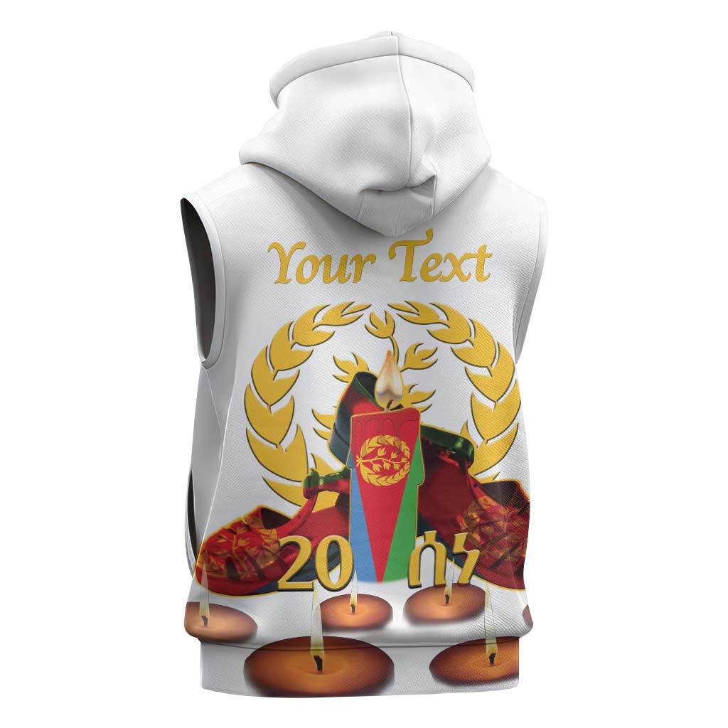 Custom Eritrea Martyrs' Day Sleeveless Zip Hoodie 20 June Shida Shoes With Candles - White - African Pride