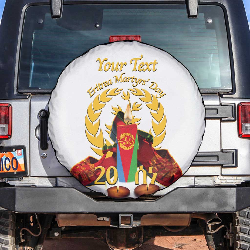 Custom Eritrea Martyrs' Day Spare Tire Cover 20 June Shida Shoes With Candles - White