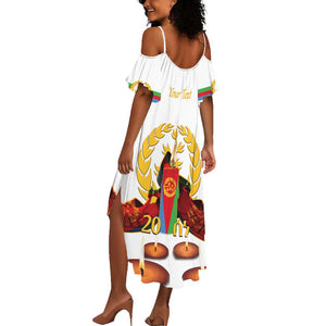 Custom Eritrea Martyrs' Day Summer Maxi Dress 20 June Shida Shoes With Candles - White