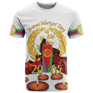 Custom Eritrea Martyrs' Day T shirt 20 June Shida Shoes With Candles - White