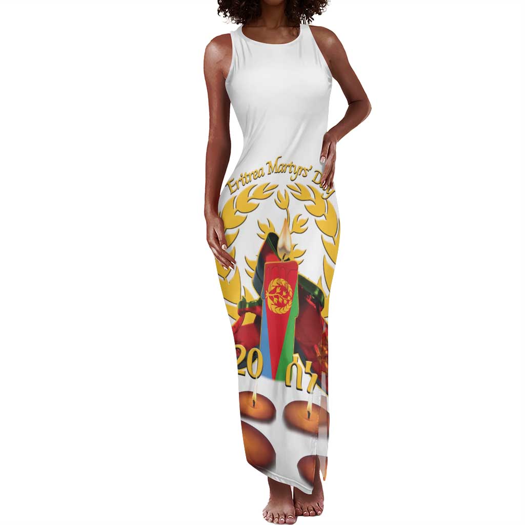 Custom Eritrea Martyrs' Day Tank Maxi Dress 20 June Shida Shoes With Candles - White