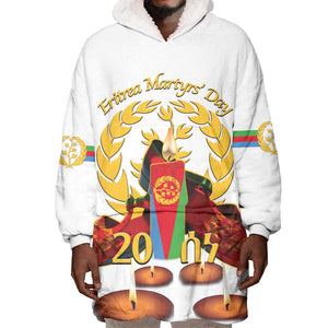 Custom Eritrea Martyrs' Day Wearable Blanket Hoodie 20 June Shida Shoes With Candles - White