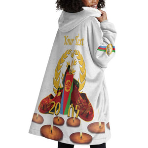 Custom Eritrea Martyrs' Day Wearable Blanket Hoodie 20 June Shida Shoes With Candles - White