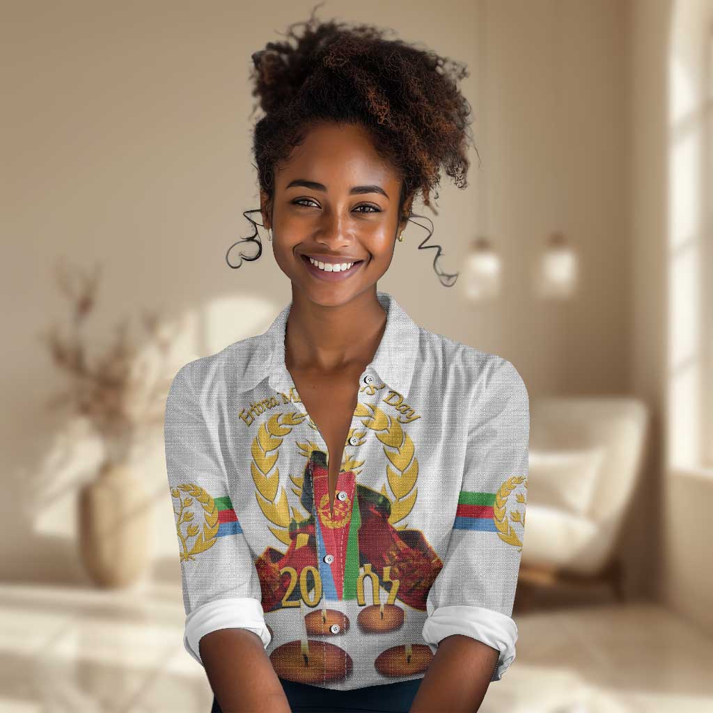 Custom Eritrea Martyrs' Day Women Casual Shirt 20 June Shida Shoes With Candles - White