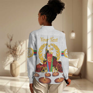 Custom Eritrea Martyrs' Day Women Casual Shirt 20 June Shida Shoes With Candles - White