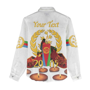 Custom Eritrea Martyrs' Day Women Casual Shirt 20 June Shida Shoes With Candles - White