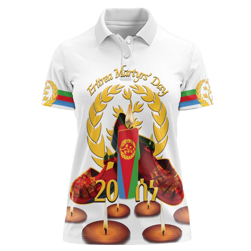 Custom Eritrea Martyrs' Day Women Polo Shirt 20 June Shida Shoes With Candles - White