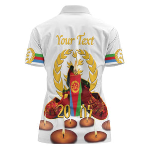 Custom Eritrea Martyrs' Day Women Polo Shirt 20 June Shida Shoes With Candles - White