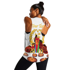 Custom Eritrea Martyrs' Day Women Racerback Tank 20 June Shida Shoes With Candles - White