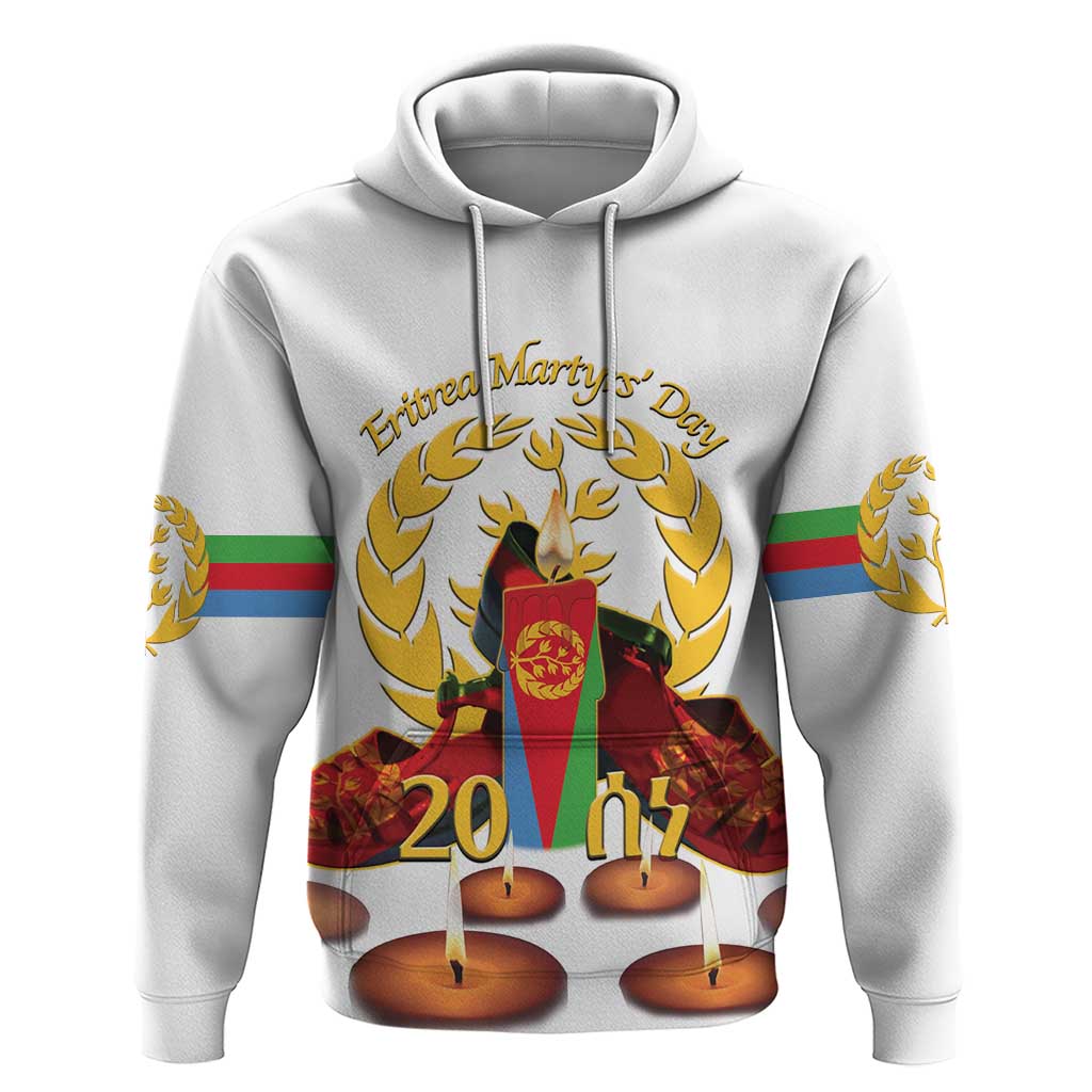 Custom Eritrea Martyrs' Day Zip Hoodie 20 June Shida Shoes With Candles - White
