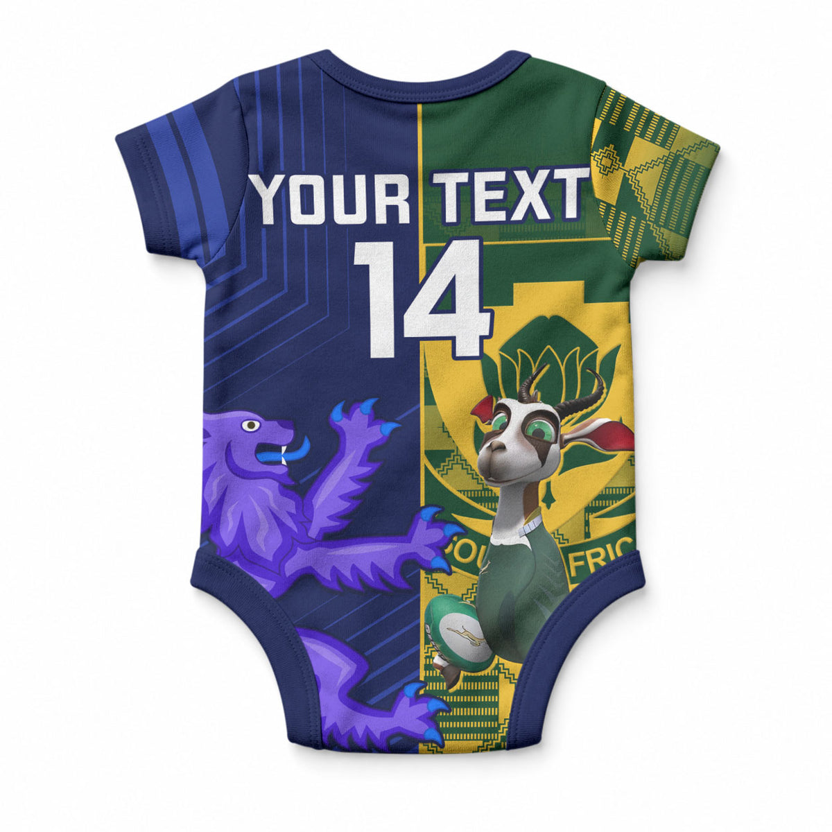 Custom South Africa And Scotland Rugby Baby Onesie Springboks Thistle Together
