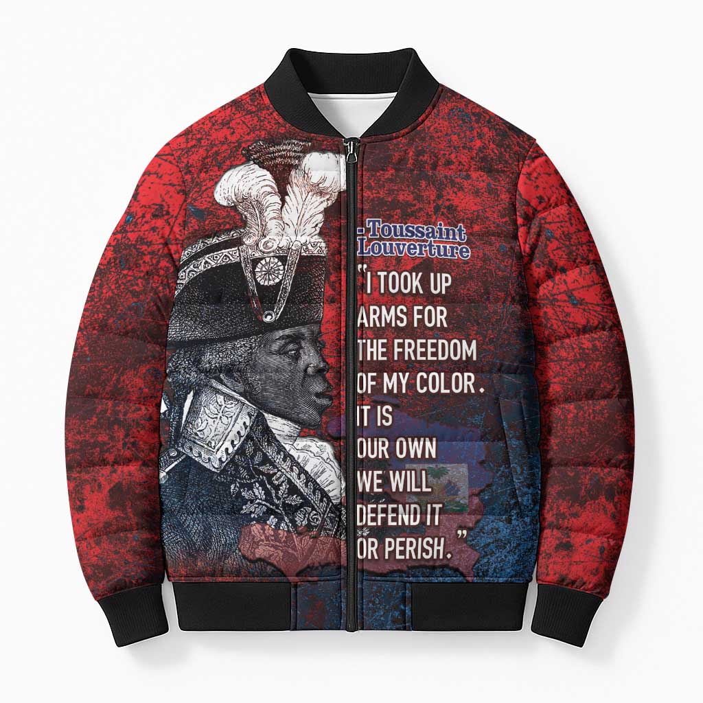 Personalized Toussaint Louverture Afro Haiti Bomber Puffer Jacket Haitian Father Grunge Style - African Pride