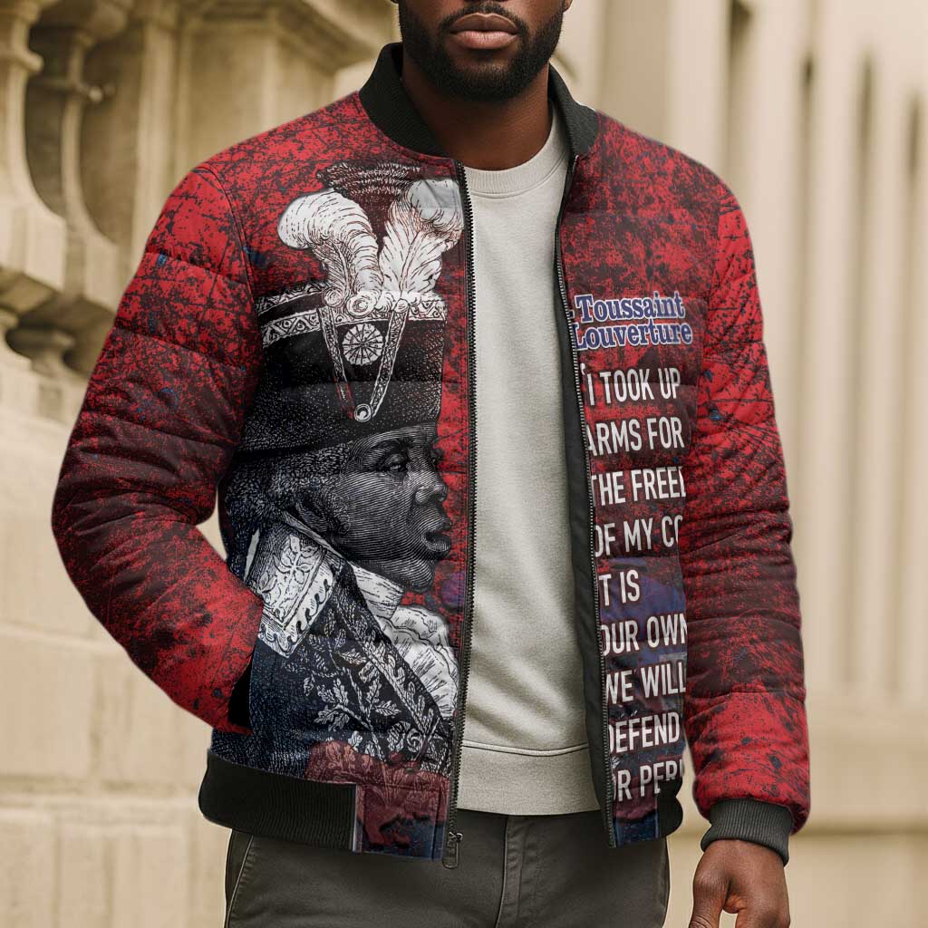 Personalized Toussaint Louverture Afro Haiti Bomber Puffer Jacket Haitian Father Grunge Style - African Pride