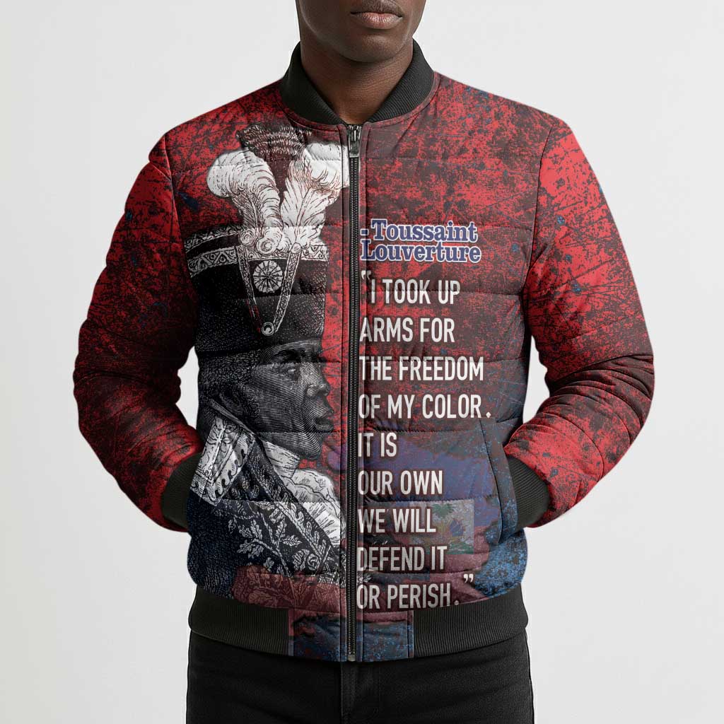 Personalized Toussaint Louverture Afro Haiti Bomber Puffer Jacket Haitian Father Grunge Style - African Pride