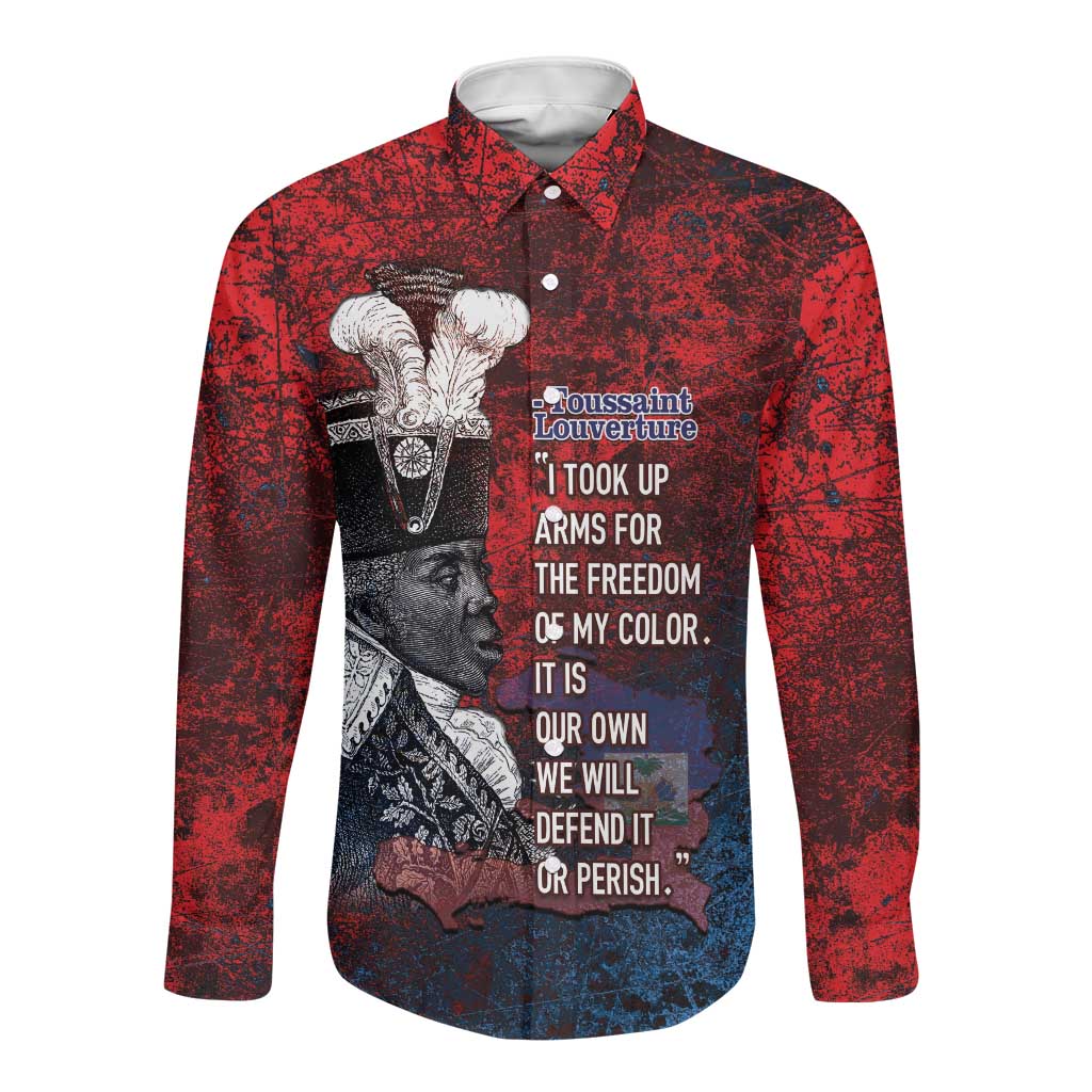 Personalized Toussaint Louverture Afro Haiti Long Sleeve Button Shirt Haitian Father Grunge Style - African Pride